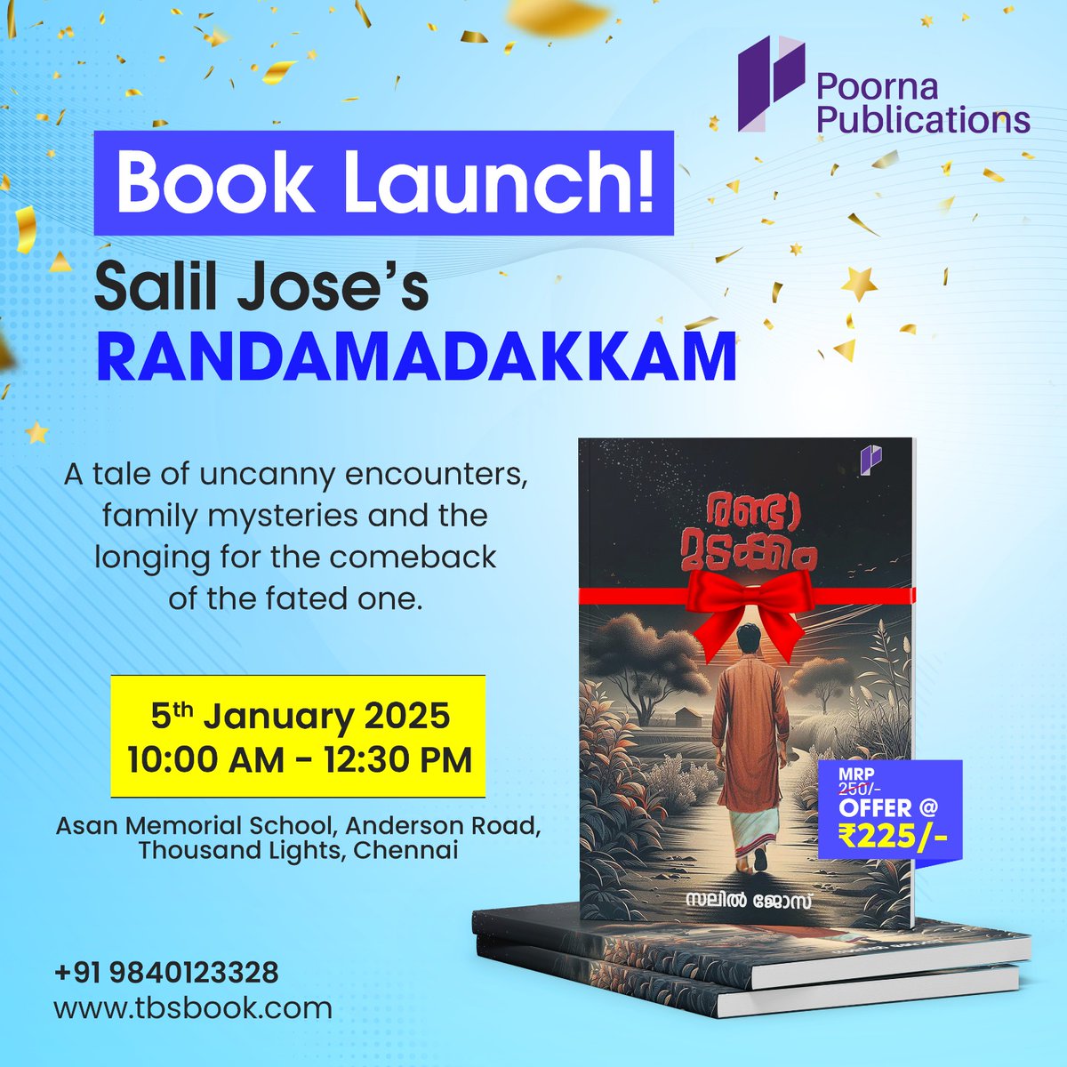saliljoseTOI's tweet photo. I invite you all for the launch of my novel #Randamadakkam in Chennai around noon on Jan 5. Venue: Asan Memorial School, Thousands Lights. @AgencyZuna https://t.co/q7BthuPp6E
