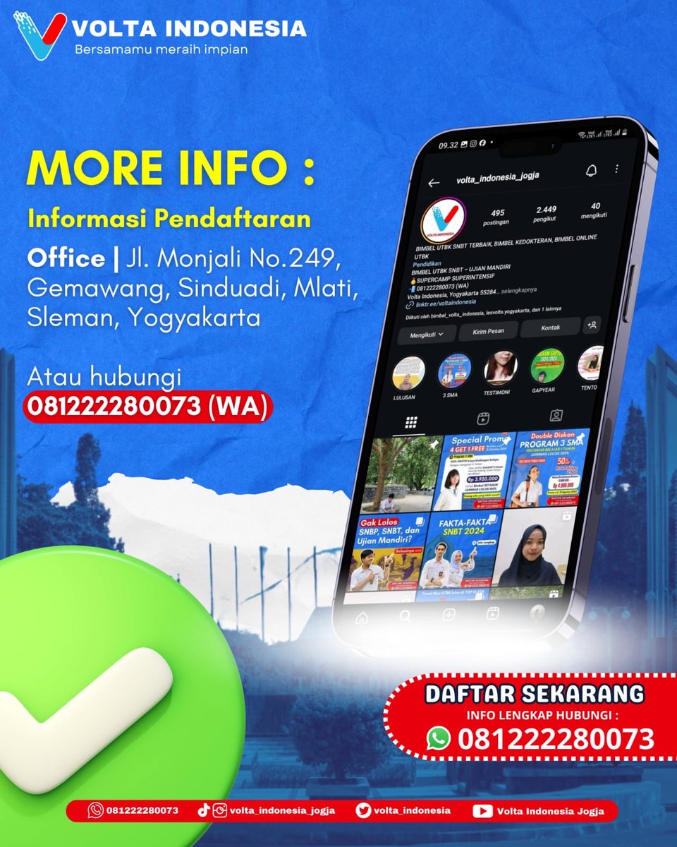 volta_indonesia's tweet photo. Program Gapyear
  #jogjaistimewa #jogjakarta #jogjaviral #jogjahits #bimbeljogja #bimbeljogjaberkualitas #bimbeljogjamurah #bimbelyogya #bimbelyogyakarta #bimbelmurah #bimbelmurahjogja #lesjogja #lesyogyakarta #lesmurah #lesmurahjogja #gapyear #bimbelgapyear #lolosptn2025 https://t.co/Ydp0qUKJdS