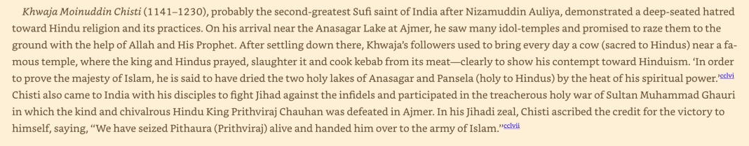 JaipurDialogues's tweet photo. Every day Khwaja’s followers used to bring a cow and they used to slaughter it near a prominent temple where the local Raja and Hindus used to pray, cook kebabs from the cow’s meat to eat, just to show contempt towards the local Hindus: MA Khan, Islam Jihad https://t.co/qKkbQmRgTN