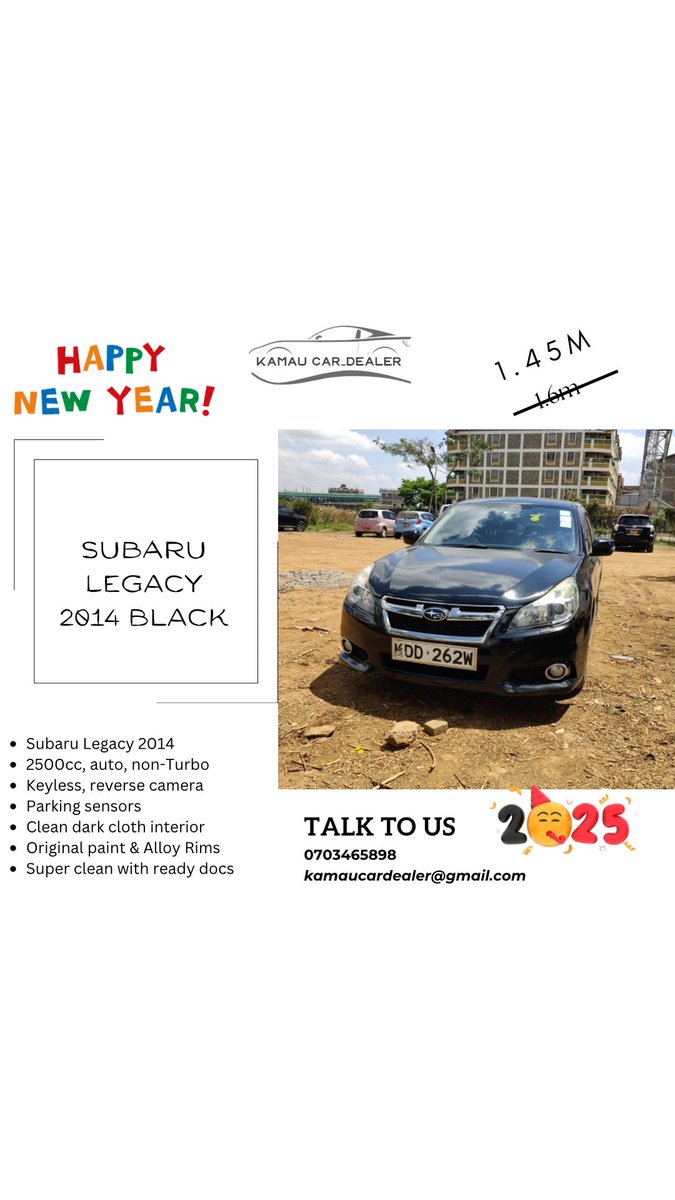tdAutolink's tweet image. For Sale: 2014 Subaru Legacy - 1.45M

Looking for a reliable, stylish, and tech-packed ride? Check out this super clean Subaru Legacy!

Year of Manufacture: 2014
Engine: 2500cc non-turbo
Transmission: Automatic (Tiptronic) with paddle shifts

Call: 0703465898
#FarasOffers