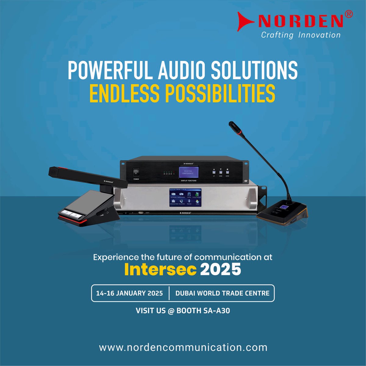 NordenGlobal's tweet image. Amplify your reach with Norden's PA Systems, precision, clarity &amp;amp; versatility for public spaces, corporate setups, &amp;amp; emergencies.

Join us at Intersec 2025: Jan 14–16, Dubai World Trade Centre. Booth SA-A30.

Register : events.nordencommunication.com/intersec2025

#PASystems #Intersec2025