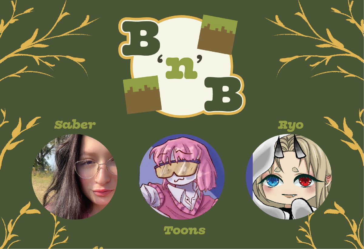 BnB_Smp's tweet photo. Next up on our roster are three fantastic people!

The lovely Saber @court_toons and @ryoisweird

Welcome to the BnB Smp you three! https://t.co/rxCYMeZosv