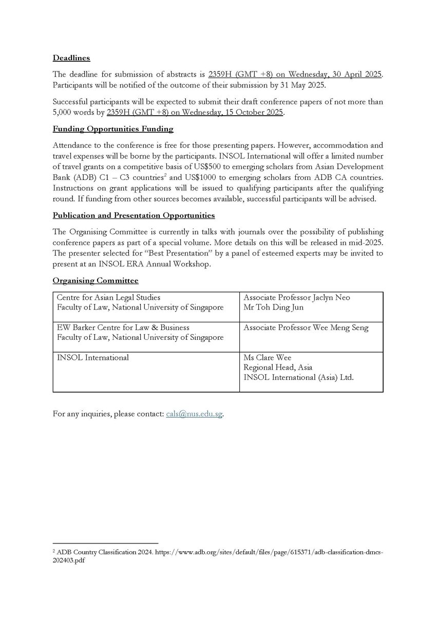 CALS is excited to announce the inaugural Restructuring &amp; Insolvency Forum on 6-7 Nov 2025. In collaboration with INSOL International, INSOL Asia Hub, and EW Barker Centre for Business &amp; Law.

Event details: law.nus.edu.sg/cals/events/ri…
Abstract submission: nus.syd1.qualtrics.com/jfe/form/SV_9G…
