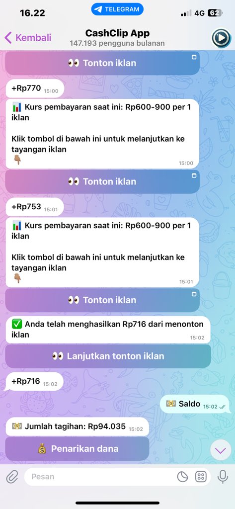 pumpkiesss's tweet photo. @tanyarlfes ayoo kaak cuma nonton iklan di tele bisa dapat cuan Rp.600-Rp900/iklan, lumayan loh
link botnya : https://t.co/nix2s3b4MW… https://t.co/3BFSg6uAOZ