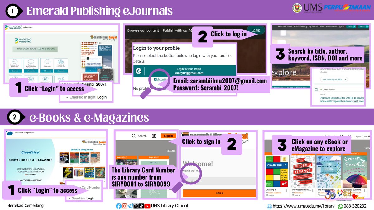 Lib_UMS's tweet image. KOLEKSI DIGITAL SERAMBI ILMU RAKYAT [Akses PERCUMA]

Jom layari bahan bacaan koleksi digital SIR yang boleh diakses melalui laman web SIR:
🌐elibrary.yayasanbankrakyat.com.my

⏩Ikuti langkah-langkah dalam poster untuk akses kepada setiap pangkalan data yang disenaraikan.

#UMSLibraryShare