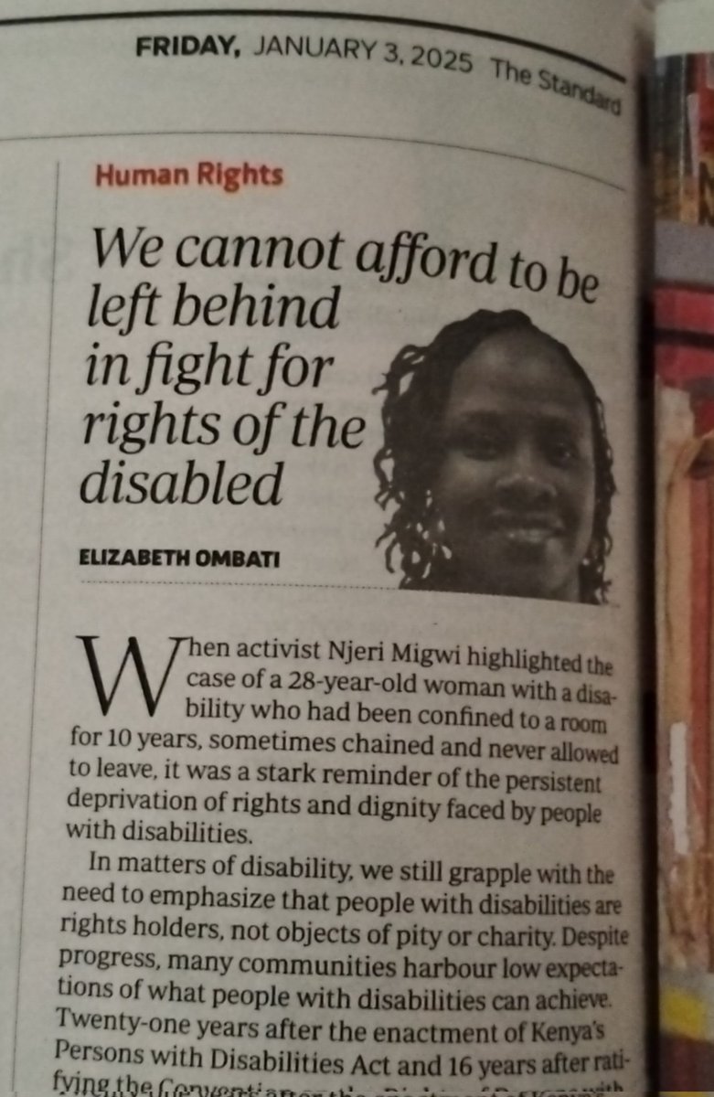 OpEd: In 2025, the disability agenda must remain central to all development plans, with organisations of persons with disabilities actively engaged in decision-making processes. No one should be left behind.
 standardmedia.co.ke/health/amp/opi…