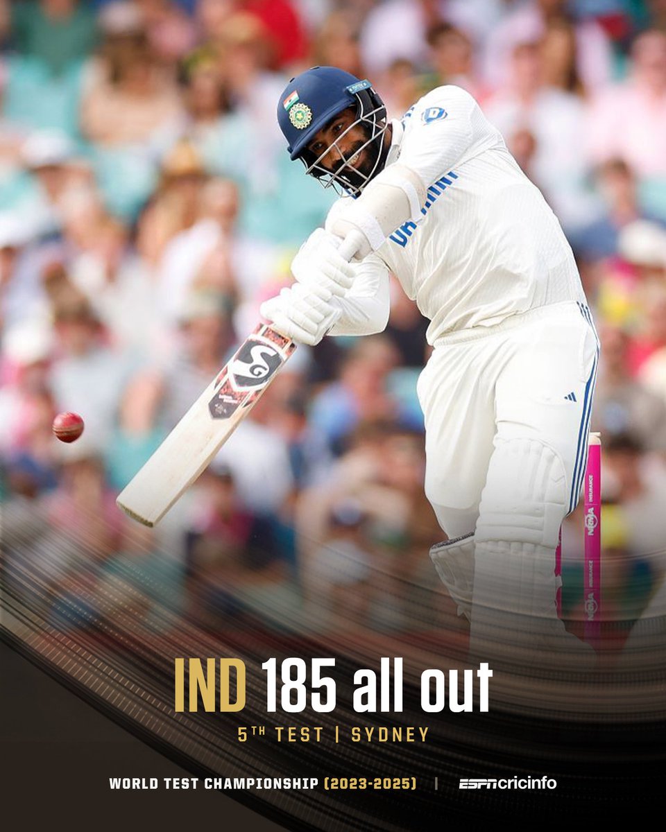 Jasprit Bumrah falls after getting 22 off 17 balls!

India have been bowled out, with 15 or so minutes left, after opting to bat first on day 1 ➡️ es.pn/AUSvIND25-Test5 #AUSvIND