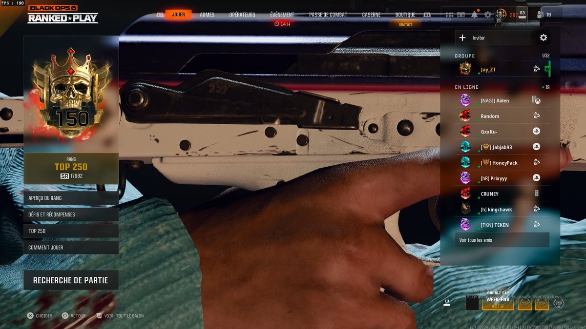 Bon il est temps de reposer les nerfs à cause des cheaters pour le grind de ce Top250 + le stream ! 
Merci encore pour ceux qui sont présents lors de mes streams. 
18h today, Road to Top100 😈🇫🇷