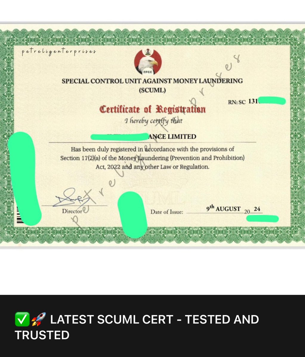 Ofodupraise's tweet image. .

#SCUML
#EFCC
#Compliance
#AntiMoneyLaundering
#BusinessRegistration
#NigeriaBusiness
#Credibility
#LegalRecognition
#MoneyLaunderingPrevention
#PetreligEnterprises