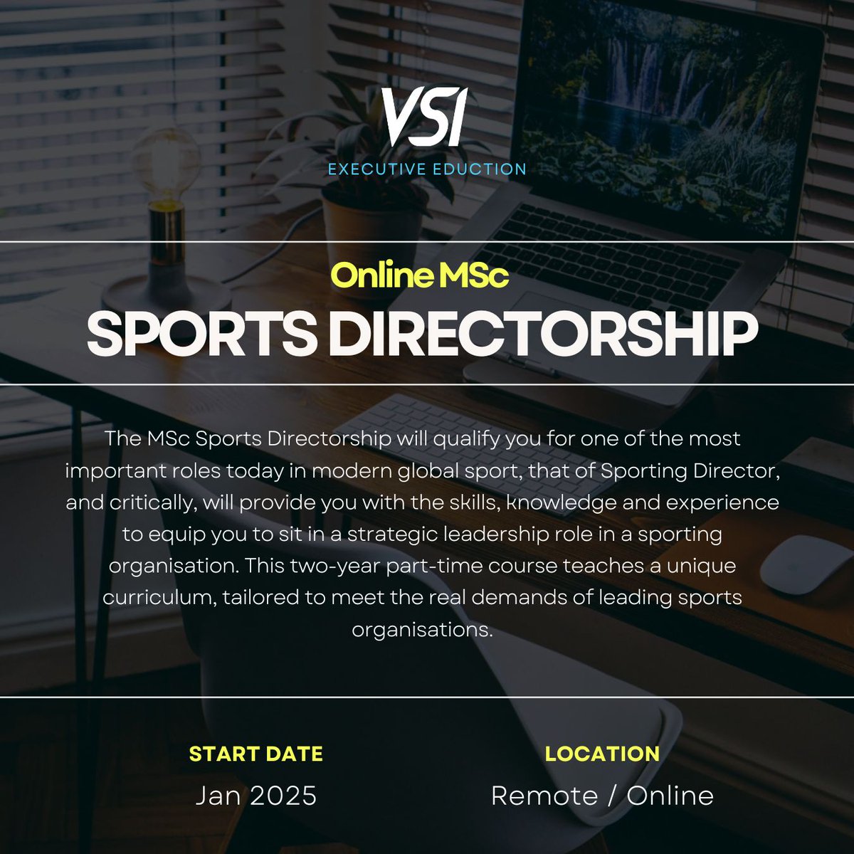 The VSI MSc in Sporting Directorship is designed to prepare professionals for executive-level roles in sports organisations.

What makes it unique?

1️⃣Modules tailored to real-world challenges, including governance, innovation, and high-performance culture.

2️⃣Learn from