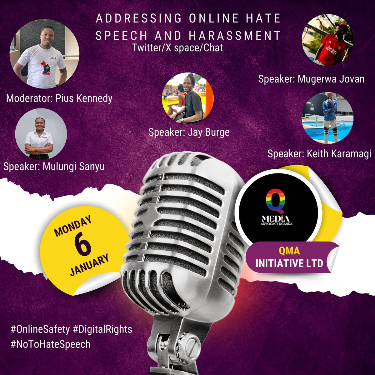 Meet the speakers To the upcoming interesting conversation ADDRESSING ONLINE HATE SPEECH AND HARASSMENT  

Set Your Reminder👇🏻👇🏻
x.com/i/spaces/1lDGL…

#OnlineSafety #DigitalRights #NoToHateSpeech