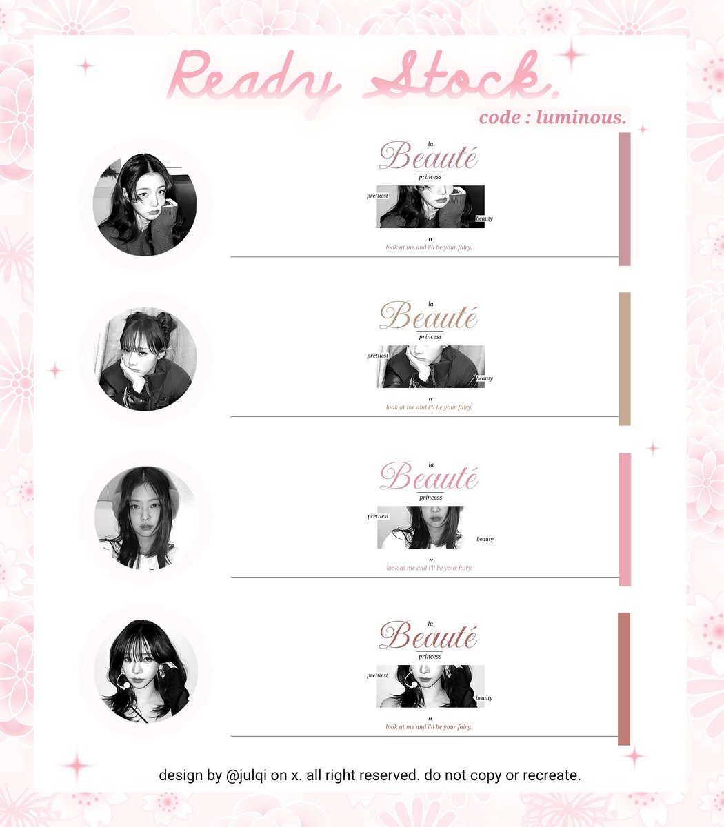 help repost? thank you! :3

halo teman teman! aku ada 8 layout ready stock dari katalog : " luminous " 4.000 / each, get ava png. no replace text ya! ♡

📩 : order via dm <a href="/julqi/">aiko.</a> / t.me/Mademoisille

t. #zonauang #zonaba