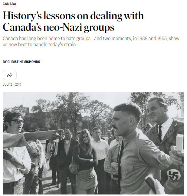 Pierre Poilievre: "Racism didn’t exist here before recent decades."

John A Macdonald: “The executions of the Indians ought to convince the Red Man that the White Man governs”.

- Residential Schools, Chinese Head Tax, Japanese Internment Camps, KKK, neo-n@zi groups, etc...
