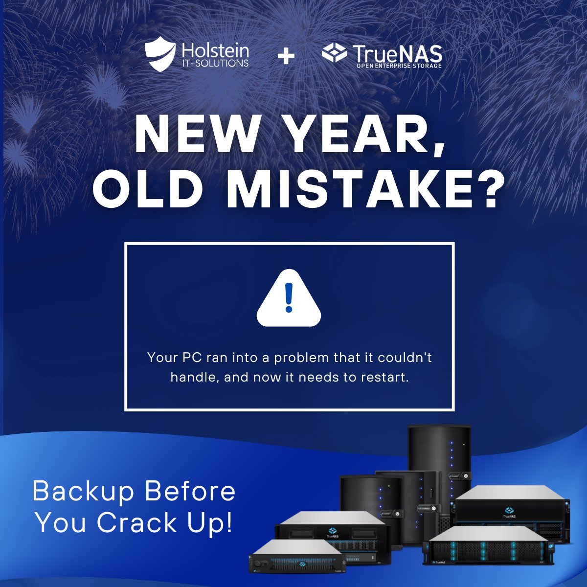holstein_it's tweet image. New year, new goals... but the same old backup blunders? 😅

Start 2025 right – let @Holstein IT-Solutions, your go-to @TrueNAS  reseller in Europe! 

#TechResolutions #TrueNAS #TrueNASeurope #HolsteinIT #DataProtection #BackupBeforeYouCrash #DataSafety #StorageSolutions