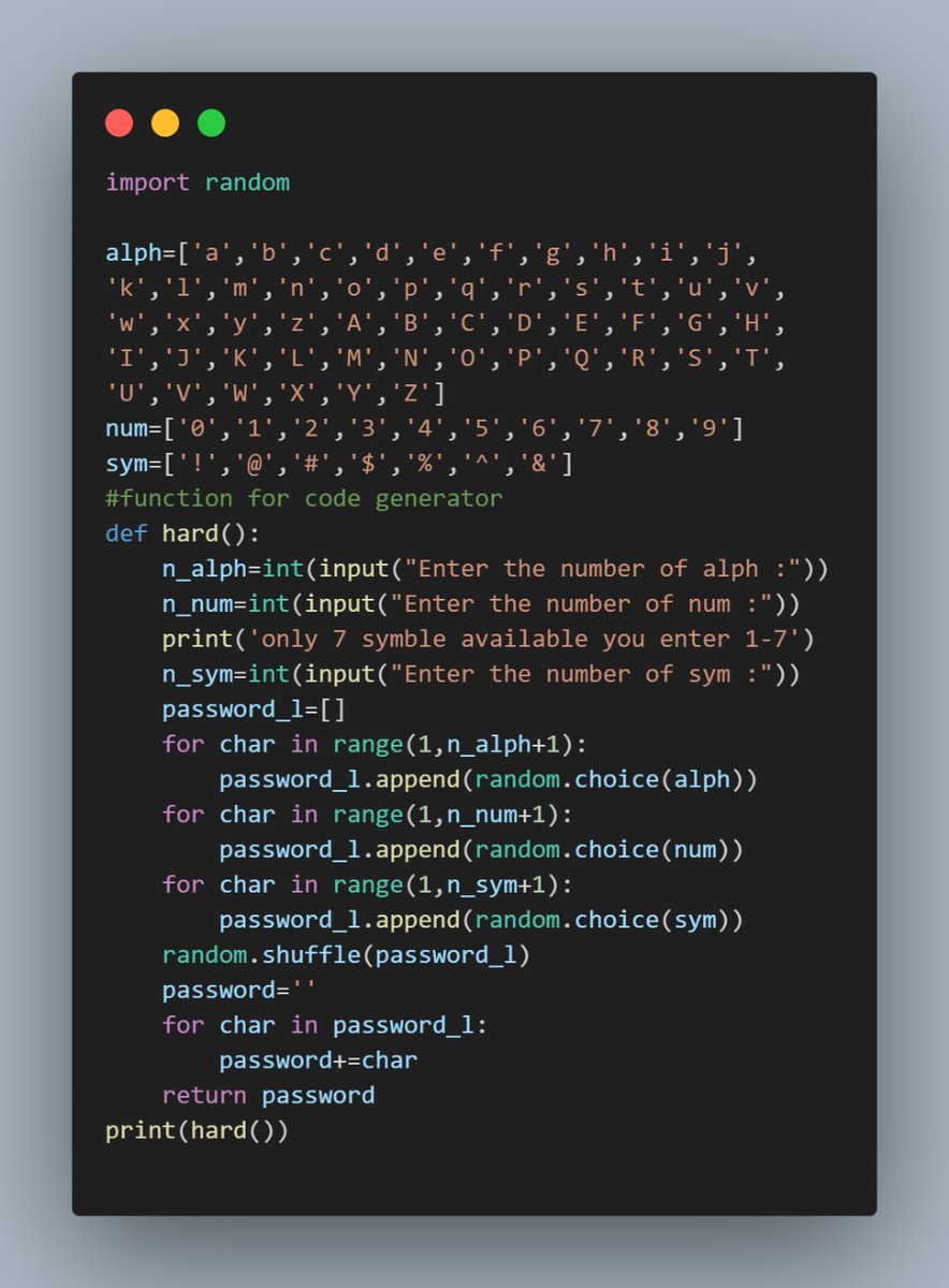 THeMastermindpy's tweet image. Hard Password generator 🐍