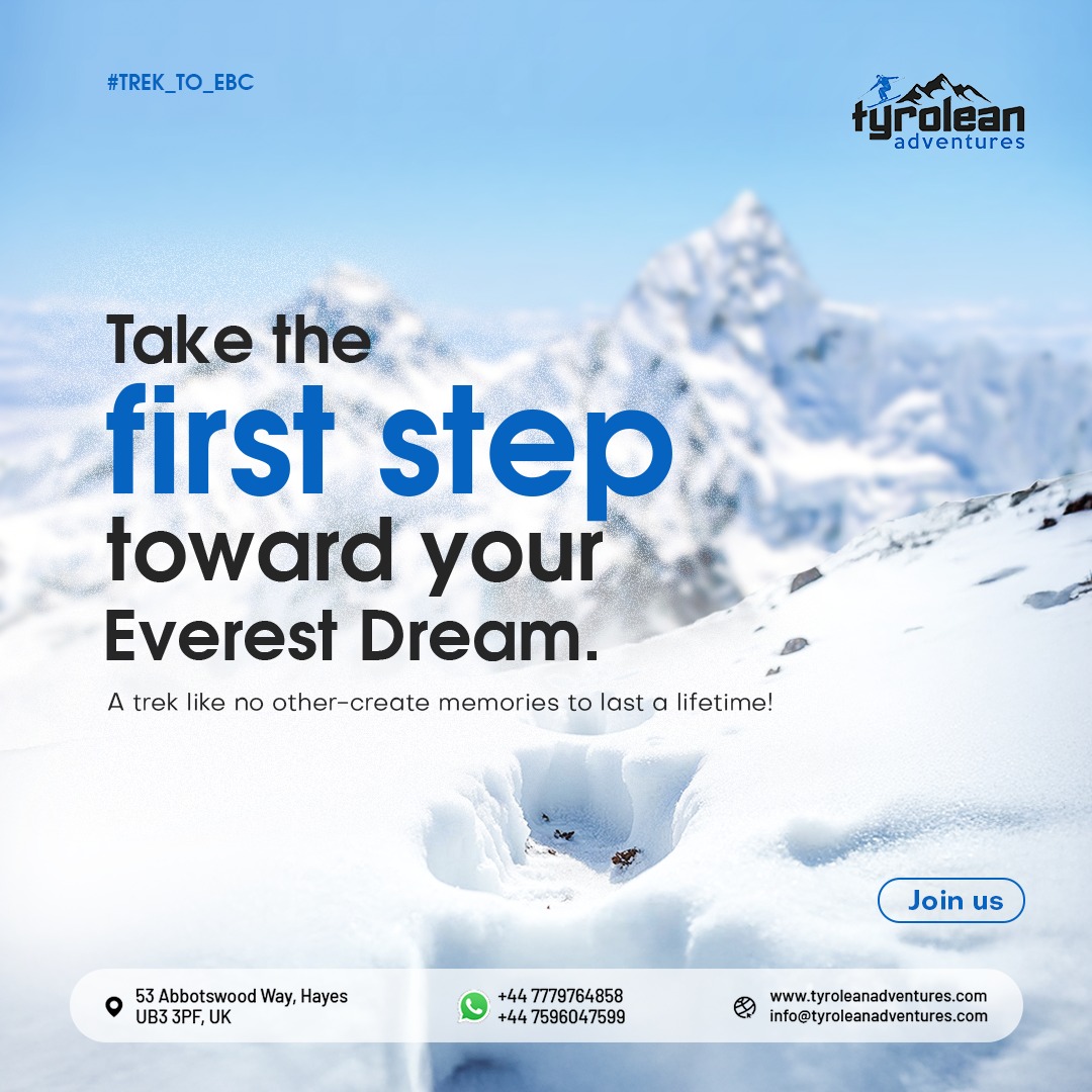 tyroleanski's tweet photo. The journey of a lifetime begins here. Take the first step toward your Everest dream with Tyrolean Adventures. Let us guide you through a trek that will leave you with memories etched in snow and spirit. 🏔️🌟
.
.
#EverestDream #TrekToEBC #HimalayanJourney #TyroleanAdventures https://t.co/ZxfOQ31e3C