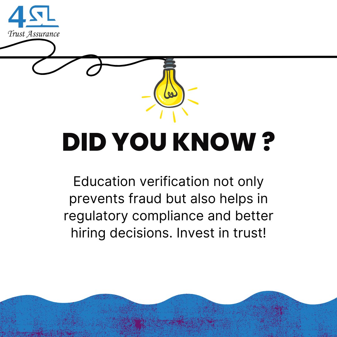 4slOnline's tweet image. Fraud-free hiring starts with trust. Verify education credentials to make better decisions and stay compliant. 🔍 Invest in accuracy today!
#HiringTips #EducationVerification #BusinessTrust