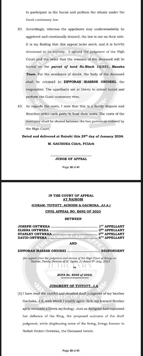 Gachoka JA drafted one of the most Poetic and Philosophical judgements in a BURIAL dispute yet this remains one of the most instructive judgements.

He then proceeds to analyse the law on burial rites.

These are the kind of judgements we want to read in 2025!