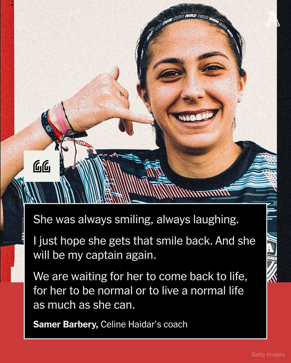 Celine Haidar had just got onto her motorcycle when the shrapnel struck the right side of her head.

More than two months on, she is finally out of a coma but she cannot speak or move.

The 19-year-old had only recently captained the Beirut Football Academy to the Lebanese league