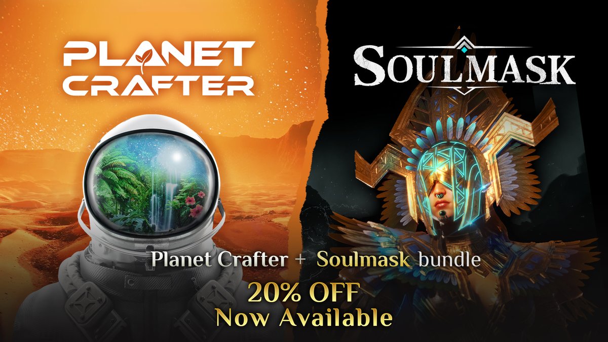 Soulmask (@soulmask_) on Twitter photo Whether it's an uninhabited planet or a pristine rainforest, survival is our top priority💪
- Our bundle with <a href="/MijuGames/">Miju Games</a> Planet Crafter is now live!🎉🎉🎉
Enjoy a 20% discount and unlock both adventures: store.steampowered.com/bundle/48517/S… Whether it's an uninhabited planet or a pristine rainforest, survival is our top priority💪
- Our bundle with <a href="/MijuGames/">Miju Games</a> Planet Crafter is now live!🎉🎉🎉
Enjoy a 20% discount and unlock both adventures: store.steampowered.com/bundle/48517/S…