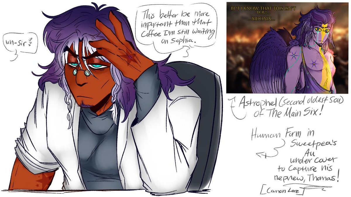 ScoutsWorld400's tweet photo. Villain Thomas's uncle Astrophel plus LORE Intel for y'all ^^ /silly. 🦆✨🦆😭 #oc #thomas #villainthomas #doodles #REF #sneakpeak  #lore #officaldesign.#Astrophel #TheMainSix https://t.co/BeRy1sYwyZ