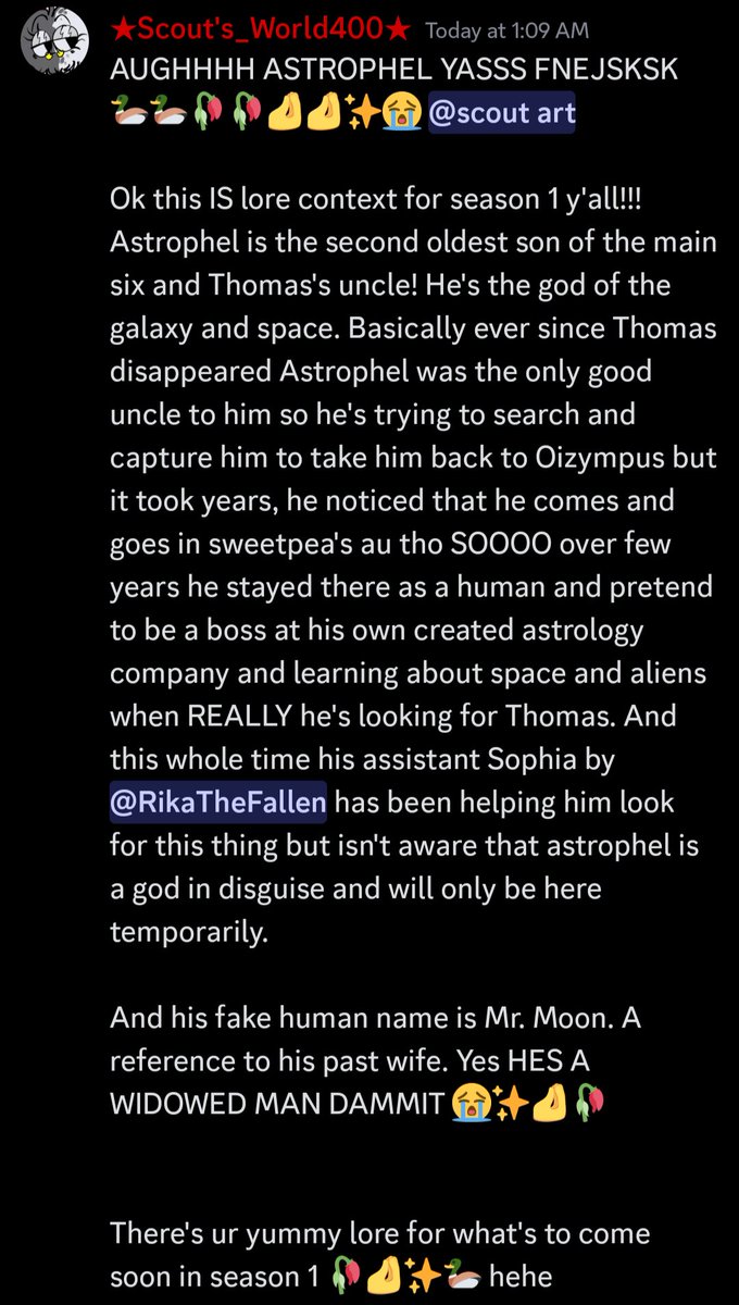 ScoutsWorld400's tweet photo. Villain Thomas's uncle Astrophel plus LORE Intel for y'all ^^ /silly. 🦆✨🦆😭 #oc #thomas #villainthomas #doodles #REF #sneakpeak  #lore #officaldesign.#Astrophel #TheMainSix https://t.co/BeRy1sYwyZ