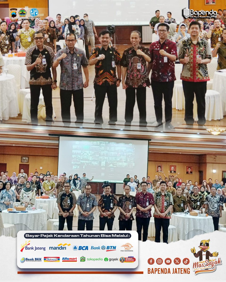 BAPENDA Prov. Jateng mengadakan kegiatan Rapat Evaluasi Kegiatan 2024 dan Persiapan Pelaksanaan Kegiatan 2025 BAPENDA Provinsi Jawa Tengah diikuti oleh Kepala UPPD Kab/Kota Se-Jawa Tengah dan pegawai di lingkungan kantor.