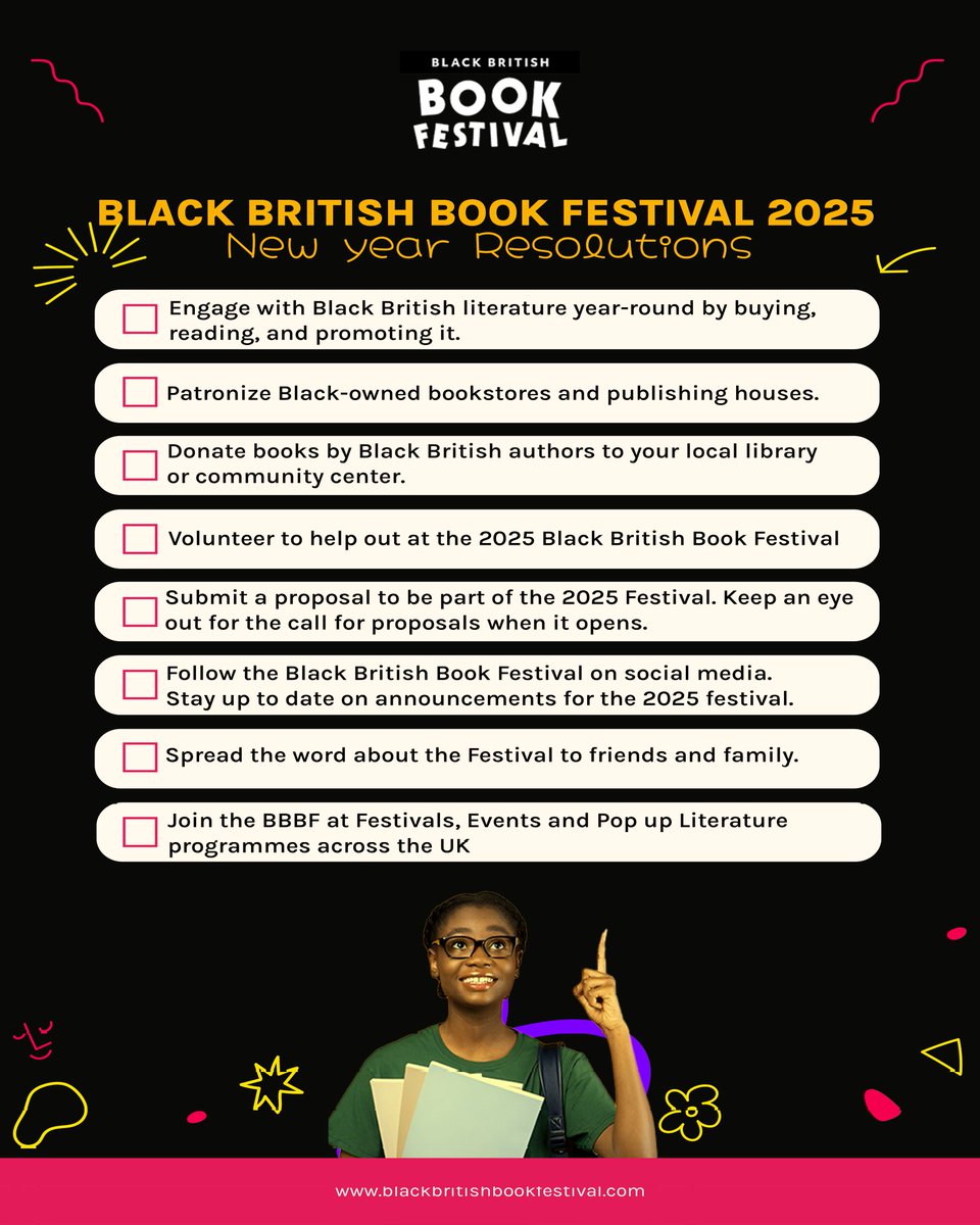BBBookFestival's tweet photo. What are your bookish resolutions for 2025? 📚 Getting excited about the new year already! 💃🏿💃🏿📚
This year is a big year for literature and representation!💪🏿✨
#BBBF
#BlackBritishLiterature
#BookLovers
#BlackBritishBookFestival
#NewYear
#2025 https://t.co/iuaPuRfXpj