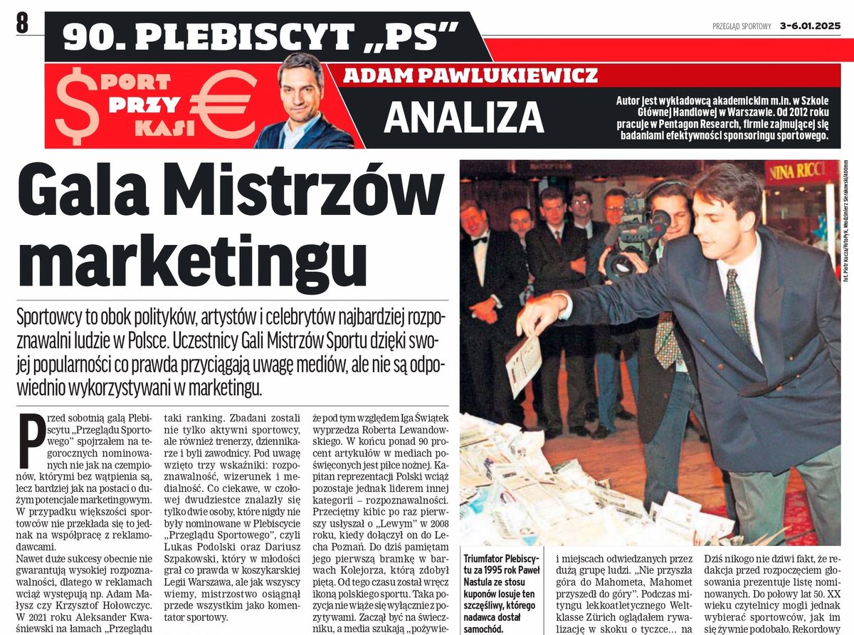 📊 Przed sobotnią galą Plebiscytu „Przeglądu Sportowego” spojrzałem na tegorocznych nominowanych jak na postaci o dużym potencjale marketingowym. W przypadku większości sportowców nie przekłada się to jednak na współpracę z reklamodawcami.

📰 Analiza do przeczytania w