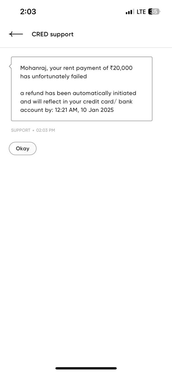 mraj7188's tweet photo. @CRED_support @CRED_club Why should I wait for 7 days for a failed transaction? I have to pay the rent Today, and you guys are estimating the refund date as 10th Jan. What kind of pathetic service is that? Is this really how you handle failed transactions on your end? https://t.co/uNd2shMoQA