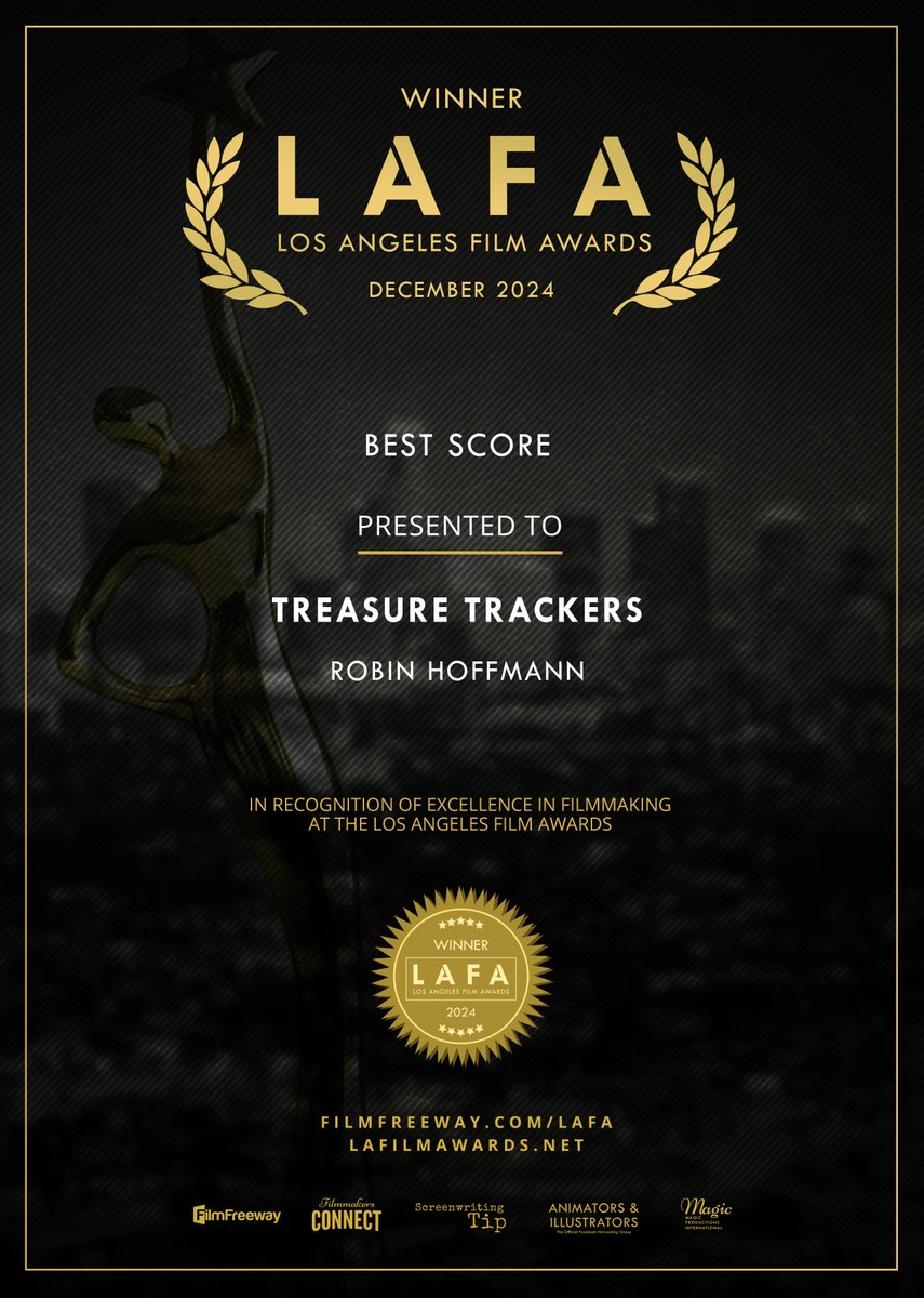 RobinHoffmann's tweet image. 2025 is off to an incredible start! I’m thrilled to share that my score for Treasure Trackers has won the @lafilmawards for Best Score!
A heartfelt thank you to the jury for celebrating the score and to everyone who helped bring this movie and music to life!
#filmcomposer