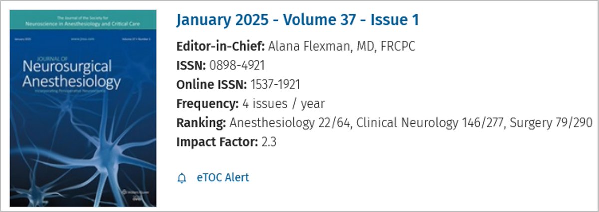 JNA - Journal of Neurosurgical Anesthesiology (@jneurosurganes) on Twitter photo Congratulations to <a href="/AlanaFlex/">Dr. Alana Flexman</a> on her appointment as the third Editor-in-Chief of JNA effective January 1, 2025. And with grateful thanks to <a href="/ProfMartinJNA/">Martin Smith</a> for his leadership of the journal during the last 7 years.
<a href="/SNACCNeuro/">SNACC</a> Congratulations to <a href="/AlanaFlex/">Dr. Alana Flexman</a> on her appointment as the third Editor-in-Chief of JNA effective January 1, 2025. And with grateful thanks to <a href="/ProfMartinJNA/">Martin Smith</a> for his leadership of the journal during the last 7 years.
<a href="/SNACCNeuro/">SNACC</a>