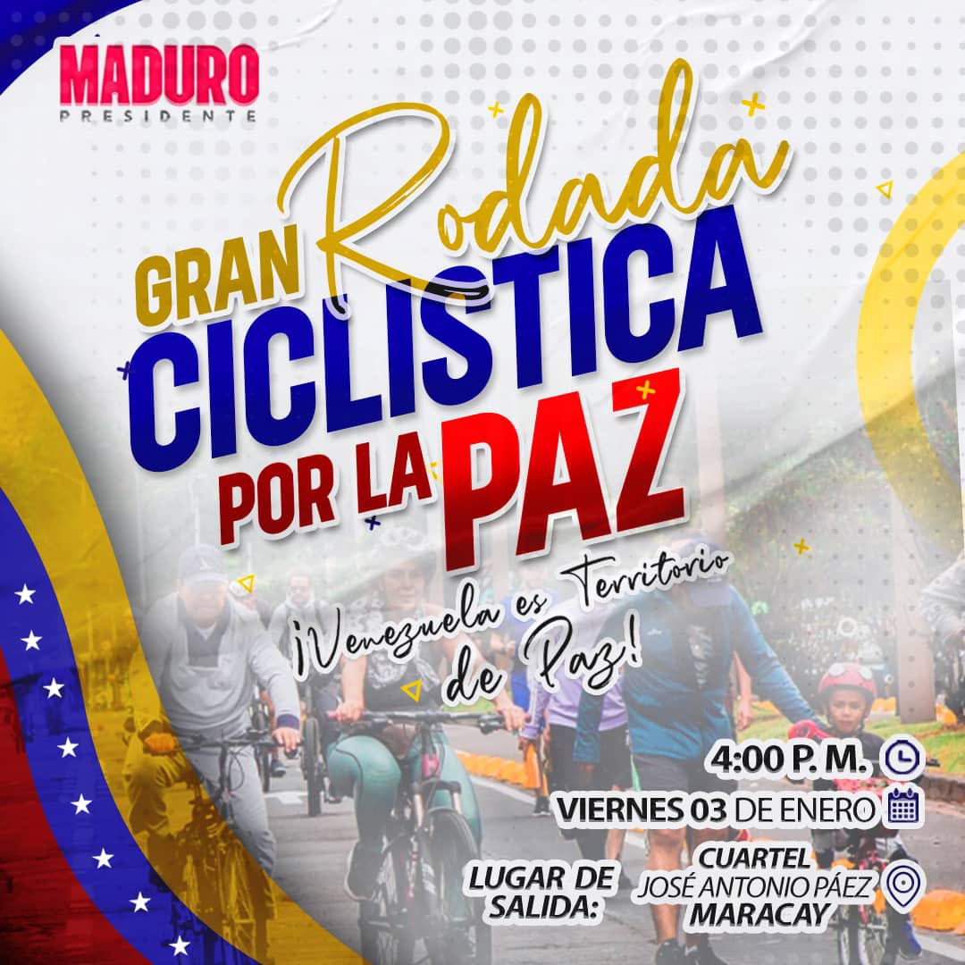 Hoy continuamos nuestra agenda por La Paz en Aragua, recorreremos algunas de las principales vías y avenidas en bicicleta.

Invitamos a todos y todas a este gran evento recreativo, de sano esparcimiento y de unión familiar.

Llégate con tu bici, ponte tu caso y a rodar por La Paz