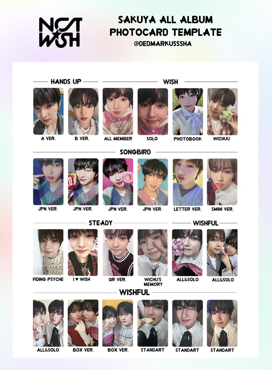 NCT WISH💫 Jaehee, Ryo, Sakuya ALL ALBUM PHOTOCARD TEMPLATE 엔시티