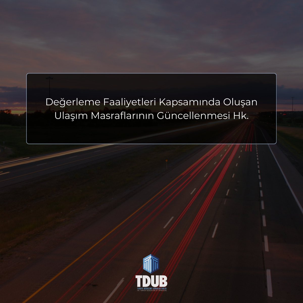 22.02.2024 tarihli, “Türkiye Değerleme Uzmanları Birliği Üyeleri Tarafından Verilen Değerleme Faaliyetleri Kapsamında Oluşan Ulaşım Masrafları Hk.” Konulu 8 numaralı genelge kapsamında, ulaşım masrafları, ilgili yarım dönemi oluşturan aylara ait Yİ-ÜFE değişim oranları ile