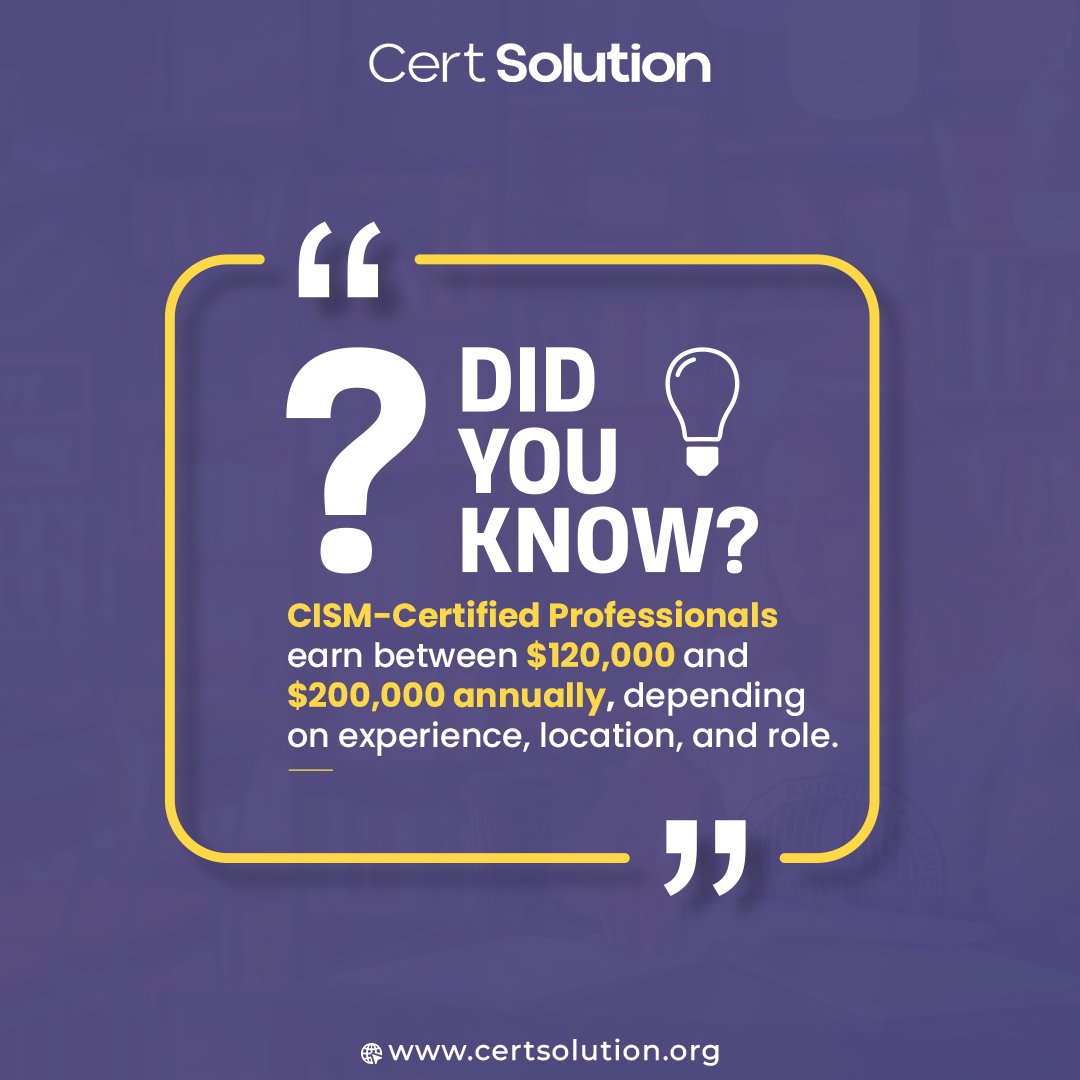 certsolution's tweet image. DID YOU KNOW?
--
🌐 Visit lnkd.in/dvZ7GM_W to learn more and sign up now.
.
.
#CISM #CyberSecurityManager #ITGovernance #RiskManagement #CareerGrowth #CertSolution #HighPayingJobs #SecureYourFuture #InformationSecurityLeadership #CertSolutionSuccess