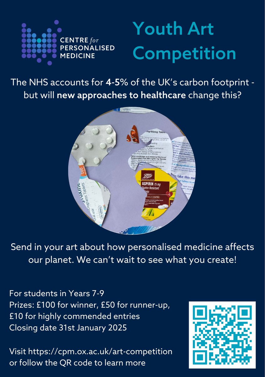 #january Day 3 

Know a secondary school teacher or an artistic 11-13 year old? Why not share the details of our #YouthArtCompetition focused on #sustainability in #PersonalisedMedicine – open to entries until 31st Jan 

cpm.ox.ac.uk/art-competitio…