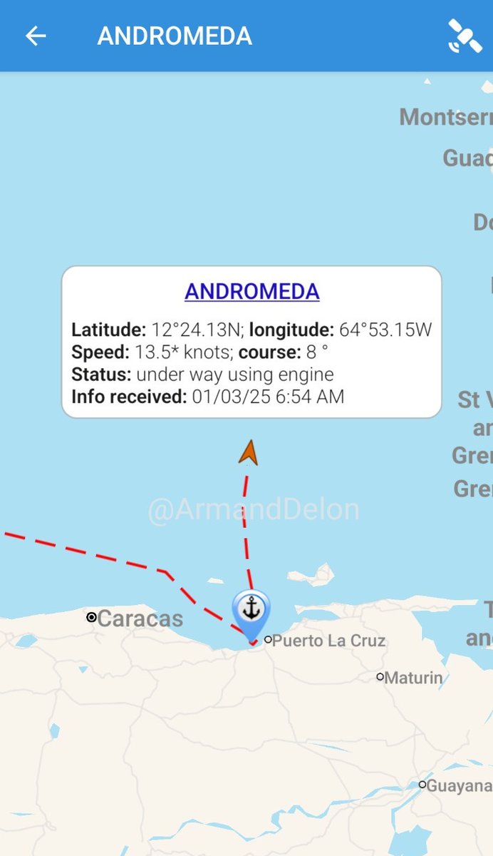 DelonArmand's tweet photo. Venezuelan #tankers 

- ANDROMEDA laden with Merey #crude en route from Jose terminal to U.S

- MADELYN GRACE unloaded gasoline in El Palito refinery 

Maduro's leftist dictatorship very happy and making money 🤔
#3January #Oil https://t.co/UuUgYMukIN