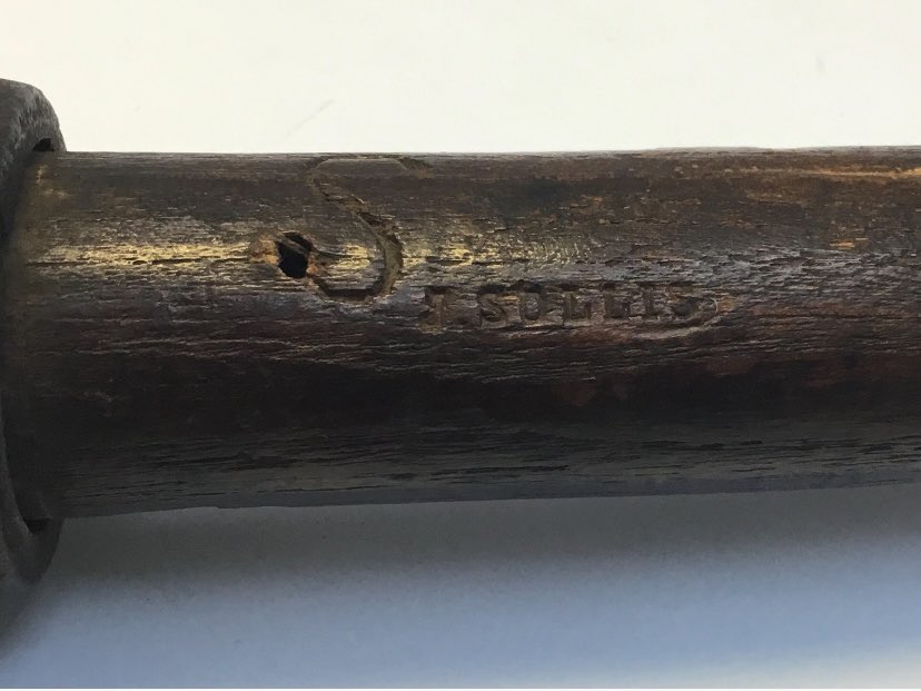 Coming to our next militaria auction in February, a British WW1 trench club or mace.
Fashioned in oak and cast iron, this would pack a vicious punch.
Named to a ‘J.Sollis’, which may refer to several John or Joseph Sollis’ that served in the trenches.
