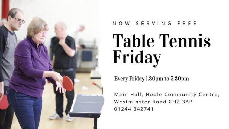 HooleCommunityCentre (@hoolecomcen) on Twitter photo Happy New Year one & all. FREE table tennis & coffee/tea in the main hall this afternoon. All equipment provided. #hoole #chester <a href="/ShitChester/">12 years of Shitchester</a> Happy New Year one & all. FREE table tennis & coffee/tea in the main hall this afternoon. All equipment provided. #hoole #chester <a href="/ShitChester/">12 years of Shitchester</a>
