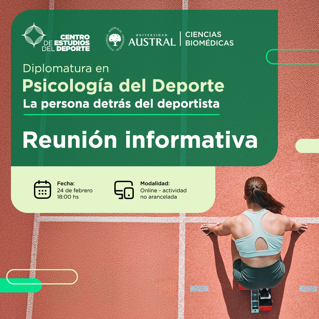 Te invitamos a participar de nuestra reunión informativa de la Diplomatura en Psicología del Deporte

📅 Fecha: Lunes 24 de febrero.

🕒 Horario: 18 hs – Hora Argentina.

💻 Modalidad: Online

LINK DE INSCRIPCIÓN AQUÍ:
austral.edu.ar/cienciasbiomed…