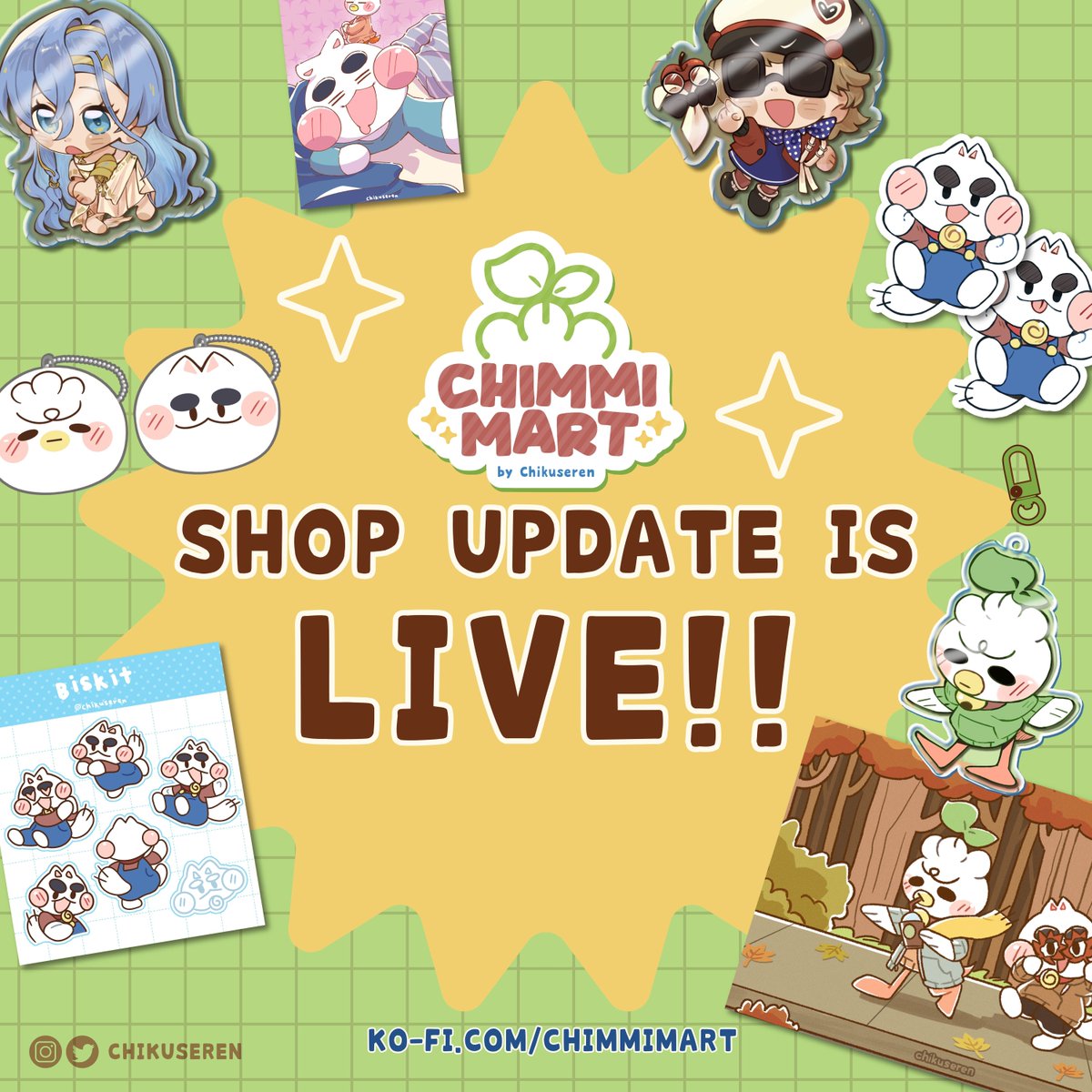 Chikuseren's tweet image. Along with the new video that was just posted, Chimmi Mart is officially open! 🐤 Shop here: buff.ly/3ZYkeOB 

#smallbusiness #shop