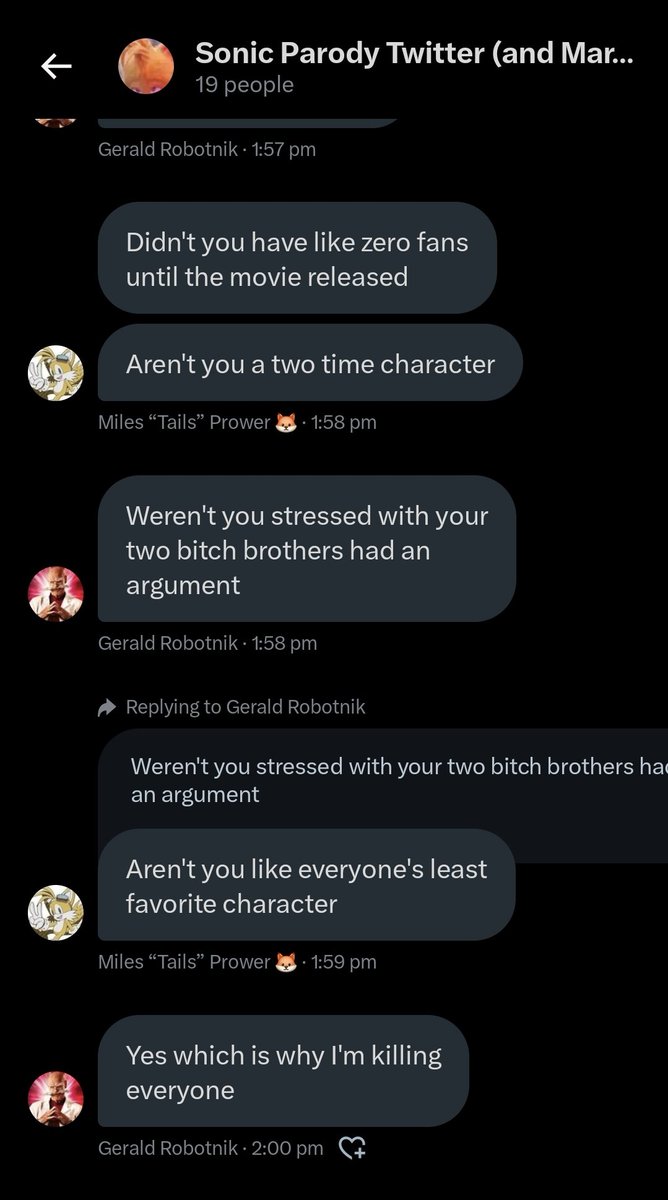 ShadowHedg3hog1's tweet image. Tails and Gerald arguing in the GC