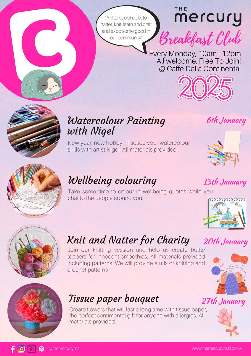 Join Nigel on Monday morning for a New Year water colour painting session with The
Breakfast Club!

The Breakfast Club is a place to meet other people, chat, craft, and do a little good in the community at Caffe Della Continental, every Monday 10am-12pm
#crafty #craftySocial