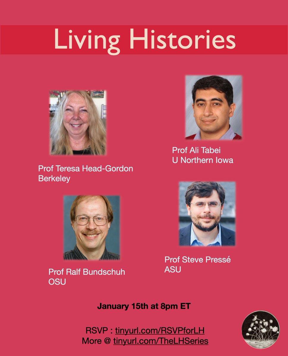 The Living Histories Series (@thelhseries) on Twitter photo Please join for the inaugural 2025 edition of Living Histories: Jan 15th at 8pm ET.
Featuring: LH talks by Profs Teresa Head-Gordon, Steve Presse <a href="/LabPresse/">PressΓ© Lab</a>, Ali Tabei, and Ralf Bundschuh
Find inspiration & community. Bring friends!
ππΏππΏππΏππΏ Please join for the inaugural 2025 edition of Living Histories: Jan 15th at 8pm ET.
Featuring: LH talks by Profs Teresa Head-Gordon, Steve Presse <a href="/LabPresse/">PressΓ© Lab</a>, Ali Tabei, and Ralf Bundschuh
Find inspiration & community. Bring friends!
ππΏππΏππΏππΏ