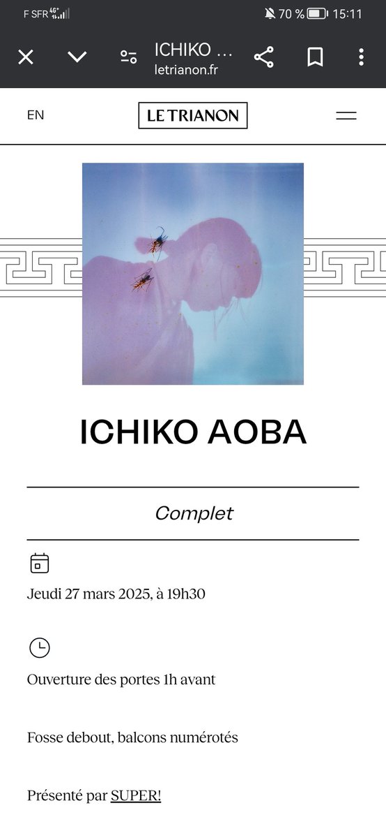 ✨🙏🏻J'ai besoin de vous !!🙏🏻✨

Est-ce que vous ou quelqu'un que vous connaissez revend une place pour le concert de ichiko aoba à Paris en mars ???

Je vous en serai éternellement reconnaissant 🥹🥹 #twitch #vtuberfr #vtuberfr #ichikoaoba