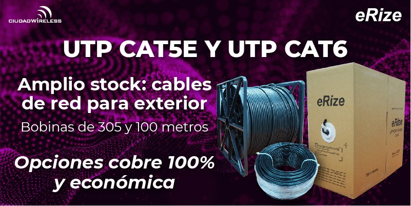 🔗 ¿Buscas cables de red resistentes y de calidad profesional? Te traemos los nuevos cables UTP Cat5e y Cat6 para exterior: máximo rendimiento y durabilidad en instalaciones al aire libre.

📌 Info: buff.ly/3PiN1IX

📲​ info@ciudadwireless.com

#cable #cat5e #cat6 #utp
