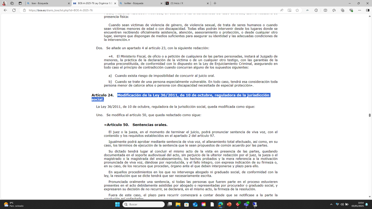 emartinest's tweet photo. ¡Ojo al art. 24 de la LO 1/2025 (hoy, 3 de enero, en BOE)! Modificación de la Ley 36/2011, de 10 de octubre, reguladora de la jurisdicción social. #LRJS
https://t.co/iCP1FQTwlz https://t.co/4wM2f3ZIXD