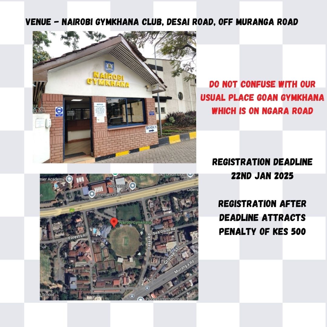 Welcome to our first event of the year.
If you do not have a FIDE rating then you can still take part in the U1500 rating section.
kenyachessmasala.com/tournament-reg…