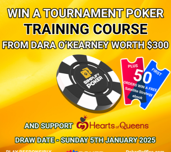 Barry_Carter's tweet image. ICYMI the good folks at @PokerRaffles are raffling a @simplifypoker Tournament Poker Study Simplified course - it can be yours for £1. 

Only 100 tickets left, draw this weekend. 

All proceeds being donated to the @HeartsofQueens1 charity. 

👇
bit.ly/3VYCCph